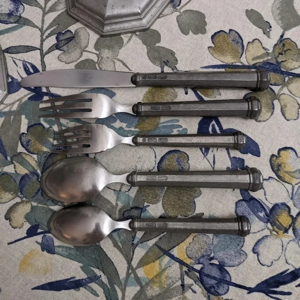 Vintage Gorham Octette Pewter 5 pc place flatware setting 70s 80s